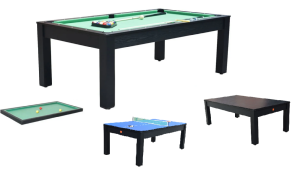 BILLARD anglais/français/ping-pong, NOIR, avec plateau table, 215 cm