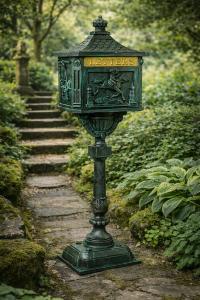 Boîte aux lettres, Antique, en fonte d'aluminium, vert