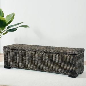 COFFRE de rangement, 120 cm, en rotin naturel brun/noir