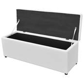 Bancs coffre et pouf, cuir blanc, lot de 3