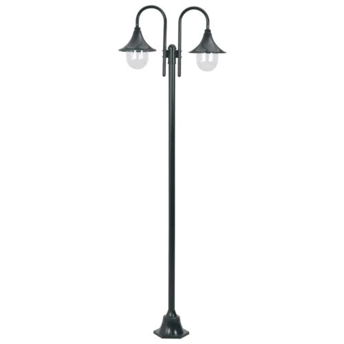 LAMPADAIRE de jardin, 220 cm, vert foncé, 2 globes