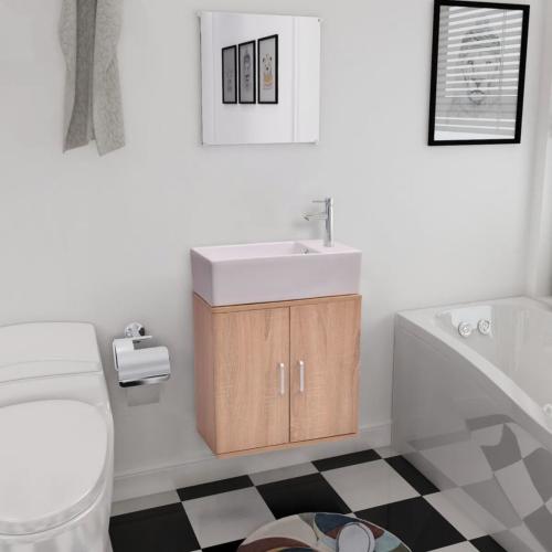 Meuble salle de bain, complet avec vasque et robinet, beige