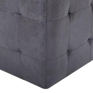 POUF cube, simili-cuir, GRIS, lot de 2