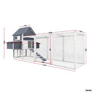 Poulailler, clapier en bois gris/blanc, grande taille, 310 cm