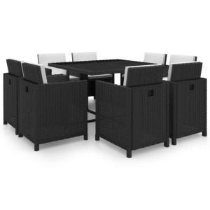 Salon de jardin résine tressée noir, LUXE, 8 fauteuils, modèle RIO