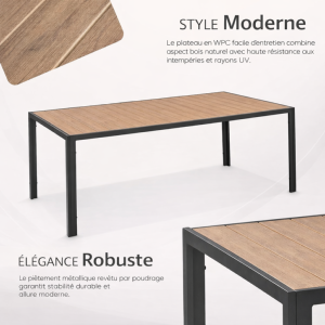 SALON de jardin ALLIANCE, 8 personnes, table 190 cm, fauteuils corde tressée