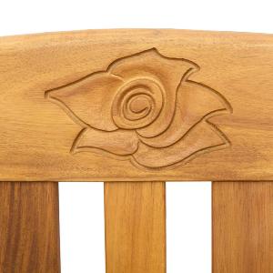 Salon de jardin en bois d'acacia massif 6 places – 2 bancs, 2 fauteuils et table basse – Sculptures roses – Coussins inclus