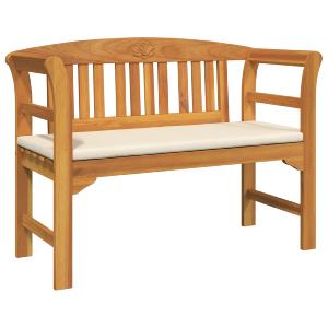 Salon de jardin en bois d'acacia massif 6 places – 2 bancs, 2 fauteuils et table basse – Sculptures roses – Coussins inclus