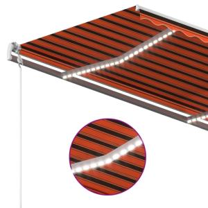 STORE BANNE 600 x 350 cm, manuel, avec éclairage LED, toile orane/marron