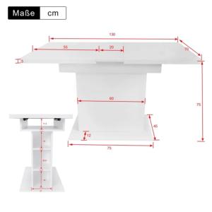 TABLE à manger sur pieds central, 130 cm, blanche