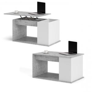 TABLE basse gris béton/blanc, 90 cm, plateau relevable, THEBES