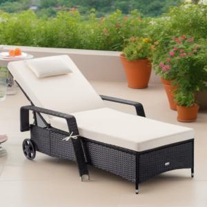 BAIN de soleil, transat en resine tressée, noir anthracite