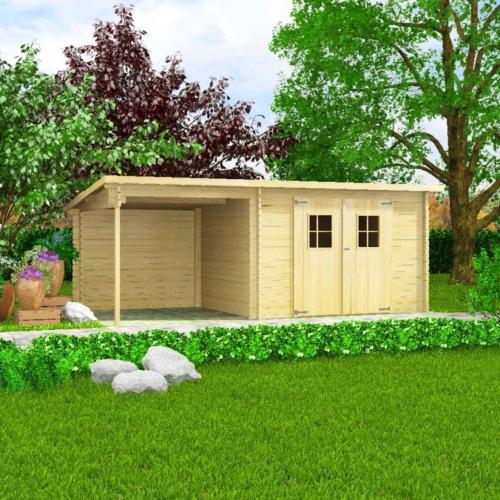 ABRI de jardin, bois massif 28 mm avec extension réversible, surface 16 m²