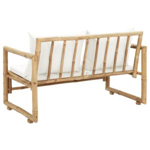 Banc de jardin bambou, avec coussins crème