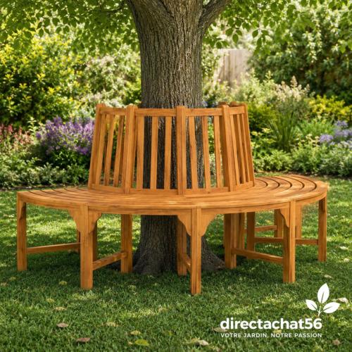 Banc de jardin en bois exotique, demi tour d'arbre, 210 cm
