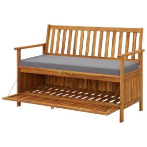 BANC de jardin bois exotique, 120 cm avec coffre de rangement