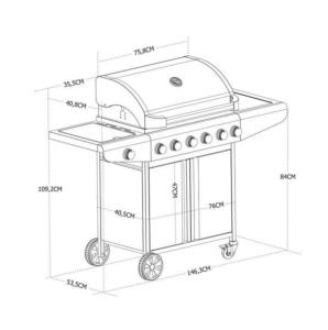 BARBECUE gaz, avec plancha 7 brûleurs inox, modèle CANBERA