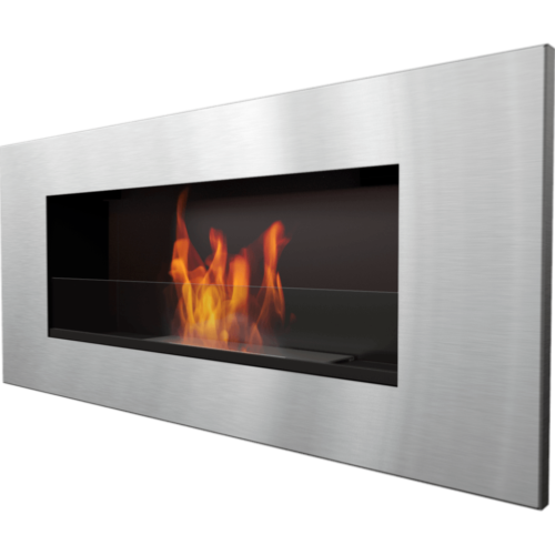 CHEMINEE éthanol luxe AVALON, inox gris, largeur 90 cm