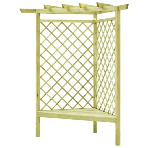 PERGOLA d'angle 130 x 130 cm, bois massif avec banc