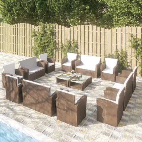Salon de jardin canapé XXL, 16 places, résine tressée marron