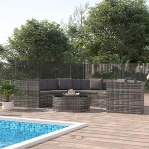 SALON de jardin résine tressée grise, demi cercle avec table basse