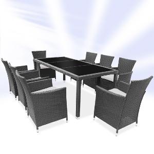 SALON DE JARDIN 8 places, en POLY-ROTIN, gris