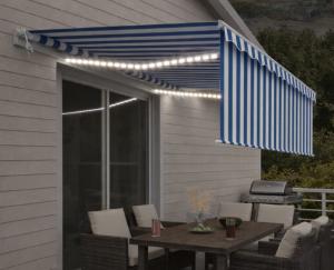 STORE BANNE 500 x 300 cm avec auvent, motorisé, éclairage LED, détecteur de vent - 5 coloris