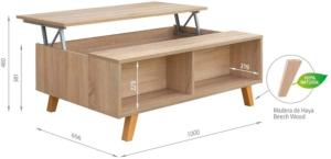 TABLE basse, 100 x 65 cm, plateau relevable, chêne, modèle THALES
