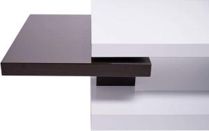 TABLE basse, plateaux pivotants, 80 à 120 cm, marron foncé/blanc