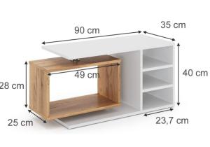 TABLE basse 90 cm, étagère pivotante, anthracite/chêne