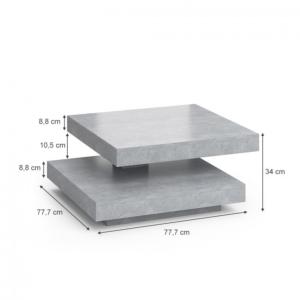 TABLE basse, pivotante, 2 niveaux, blanc  gris béton, MIRAGE