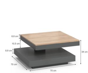 TABLE basse pivotante, 2 niveaux, anthracite et beige, MIRAGE