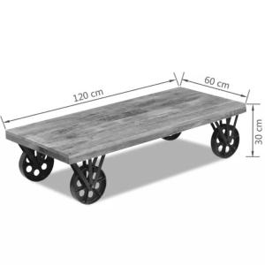 TABLE basse sur roues, 120 cm, bois massif manguier