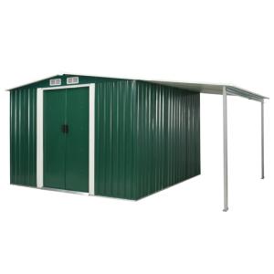 ABRI de jardin avec appentis, métal galvanisé vert, 4 dimensions