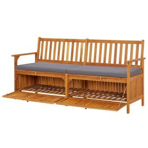 BANC de jardin, en acacia, 170 cm avec coffre de rangement, coussins gris