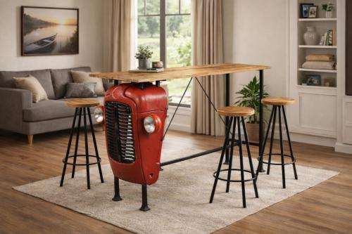 Ensemble Bar Tracteur Vintage en Bois Manguier Massif