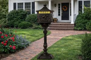 Boîte aux lettres sur pied style antique – Fonte d’aluminium – Bronze