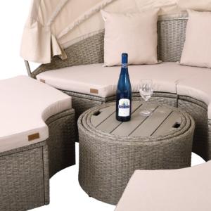 Canapé jardin, 185 cm, résine tressée, table télescopique, beige