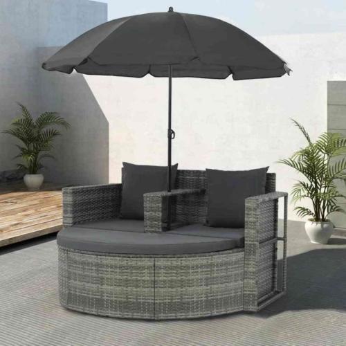 CANAPE  jardin rond résine tressée , gris + parasol
