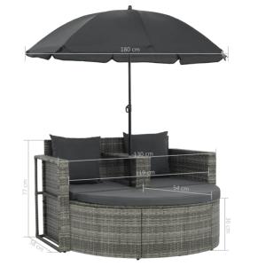 CANAPE  jardin rond résine tressée , gris + parasol