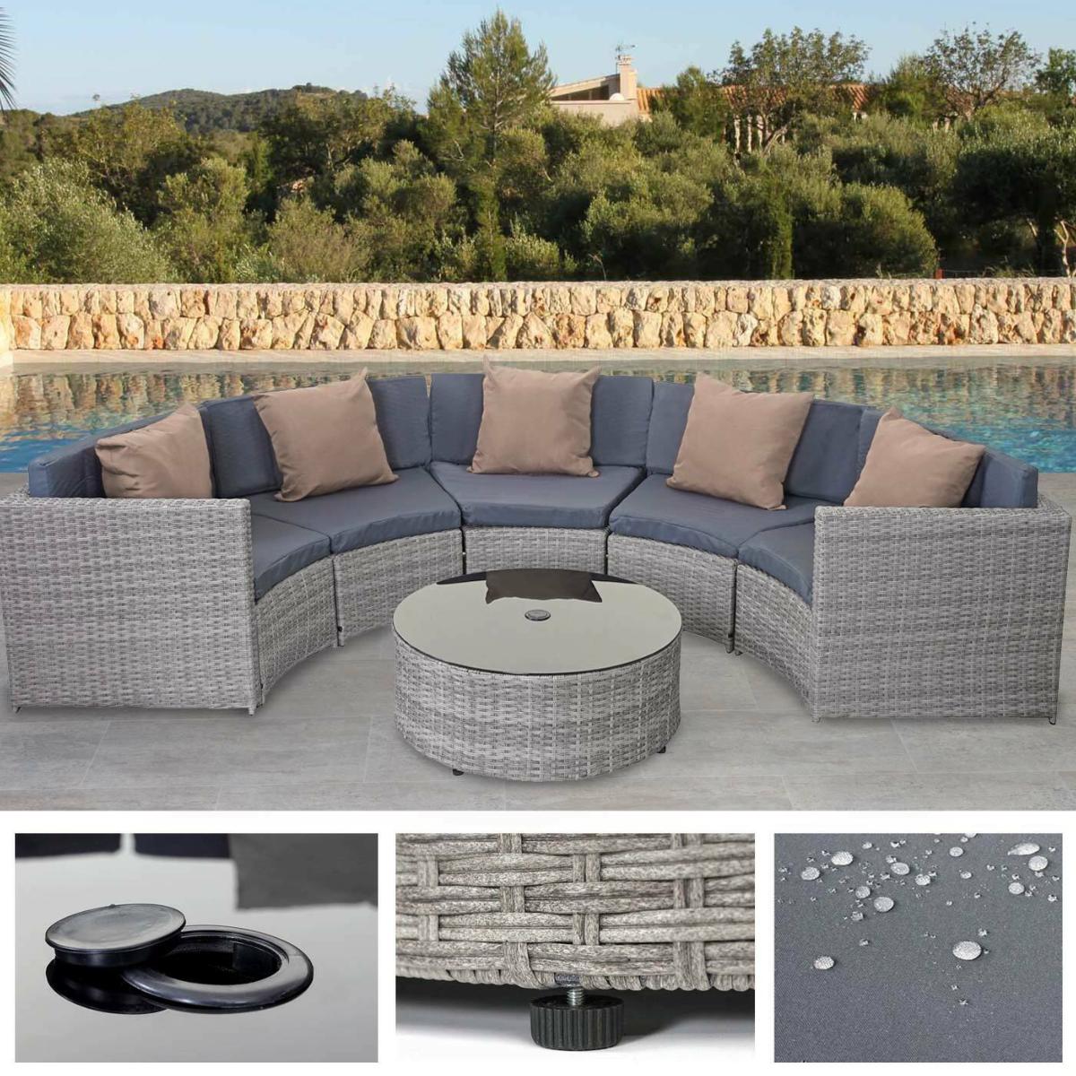 CANAPE de jardin gris clair avec coussins beige et gris