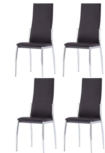 CHAISES salle à manger, similicuir marron foncé, lot de 4
