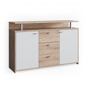 Commode design, beige - blanc, 135 cm