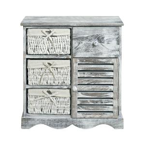 Commode bois avec 3 paniers, blanc/gris