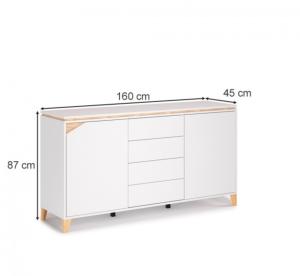 BUFFET bas sur pieds, blanc, 160 cm, modèle ELEGANT