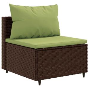 Salon de jardin modulable en résine tressée marron avec coussins verts – Modèle NINAN