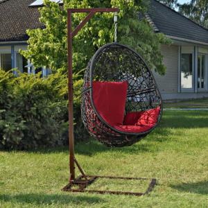 HAMAC de jardin noir métal, coussins bordeaux