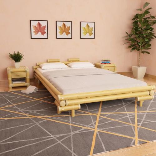 Lit design en bambou naturel, matelas 140 x 200 cm