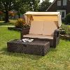 LIT Transat de jardin, modulable, résine tressée, marron