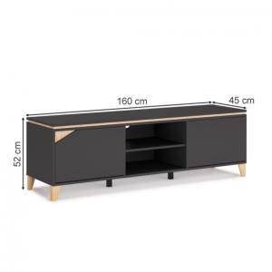 Meuble bas TV, 160 cm sur pieds, anthracite, ELEGANT